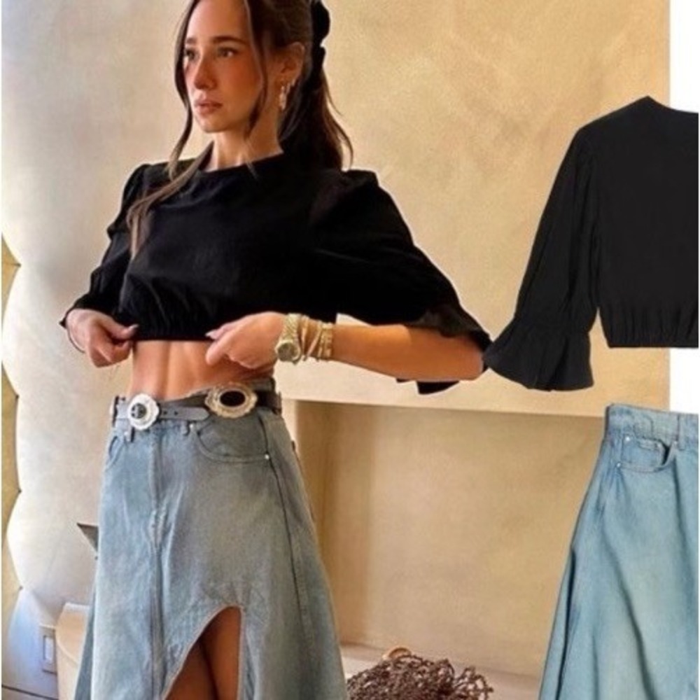 We Wore What Women's Top Ruffle Sleeve Crop Viscose Poplin SZ XS) NWT